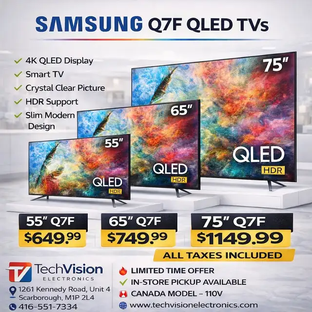SAMSUNG Q7F QLED TV 55", 65"&75"TV ON SALE in TVs in City of Toronto - Image 2