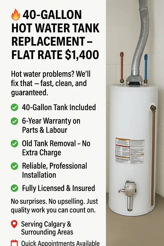  Hot Water Tank Replacement – Flat Rate $1,400 628632506292491226