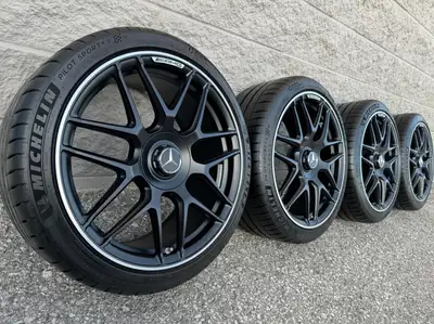 Michelin Pilot Sport 4S Summer Tires and original 19 inch Mercedes Benz CLA-Class CLA45 AMG Matte Bl...