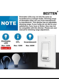 [2 Pack] BESTTEN Dimmer Light Switch, Universal Lighting Control