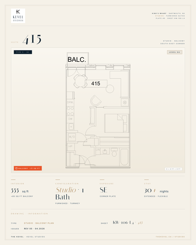 1 Bedroom Suite · 555 sq ft Kevel Studios — Suite 415 Furnished, turnkey residence at 16 Kings Wharf...