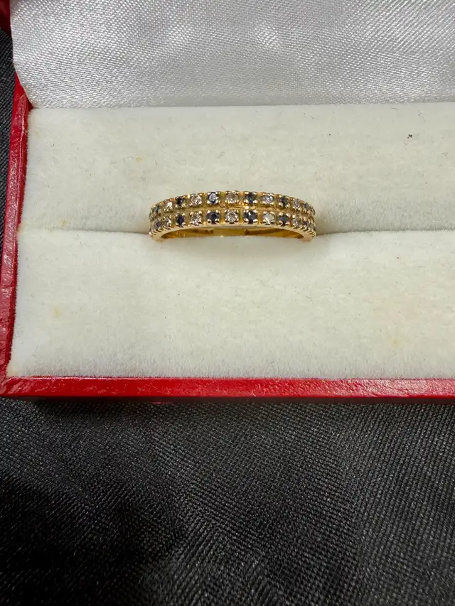 Women's 14K Gold Ring with Diamonds and Sapphires~Size 9 in Jewellery & Watches in Hamilton - Image 2