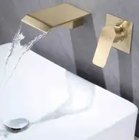 Brushed Gold Waterfall Bathroom Mixer Tap Faucet