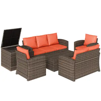6 Pieces Wicker Patio Furniture Set with Cushions, 7-Seater Ratt, View more