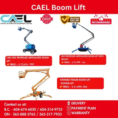 Finance! New CAEL Boom Lift Collection CERTFIED & WARRANTY INCLUDED Explore Capital Auto Equipments...