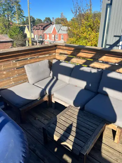 IKEA Teak Outdoor Corner Sectional (5 pcs) + Coffee Table, View more