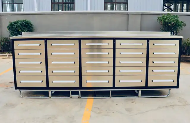 NEW STAINLESS 15 DRAWER + 2 CABINET 10 FT TOOL BENCH 1015DD2SS in Tool Storage & Benches in Regina - Image 9