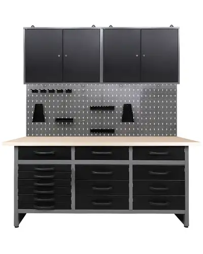 BLACK 63" METAL WORKBENCH TOOL CABINETS & PEGBOARD SET TC008ABL, View more
