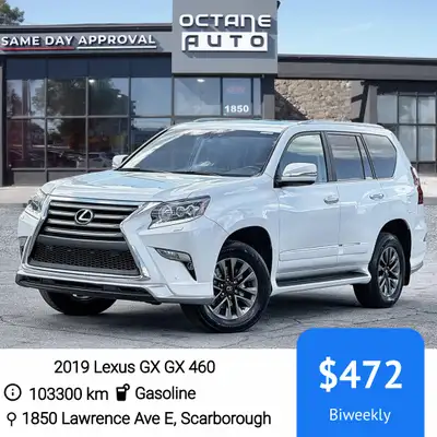 2019 Lexus GX GX 460 Auto Payment: $472 Bi Weekly O.A.C Cash Price: $51395 Discount: $1500 Finance P...