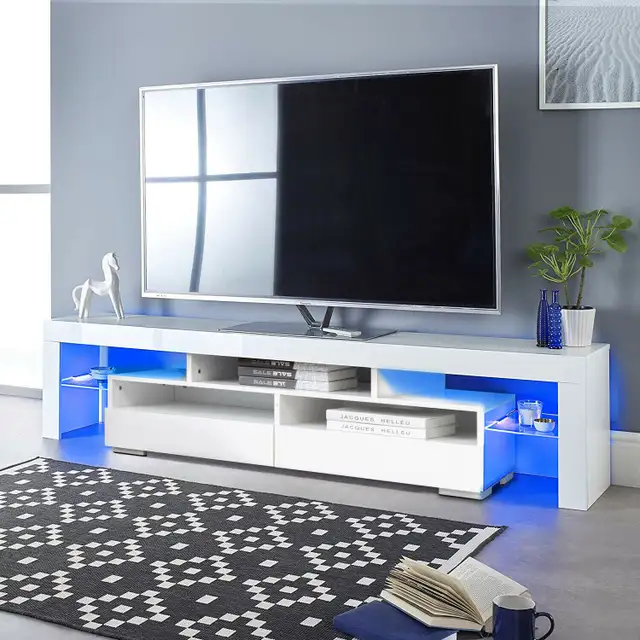 NEW HIGH GLOSS LED TV STAND WHITE / BLACK S3036 in Other in Regina - Image 2
