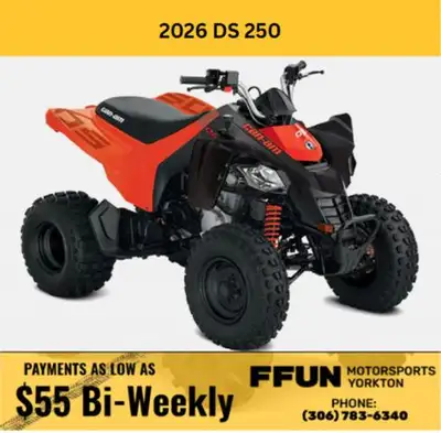PRICE DOES NOT INCLUDE PDI/ FFUN ADVANTAGE/ TAXES 2026 Can-Am DS 250ENTRY TO ANOTHER LEVEL. For ride...