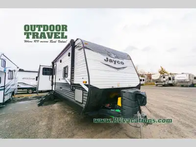 Jayco Jay Flight travel trailer 34RSBS highlights: Theater Seating Jackknife Sofa Kitchen Island Fir...