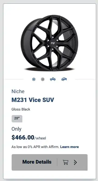 Niche M231 Vice Bridgestone Blizzak LT Winter Wheel & Tire Package SKU#: M231209084-000654 Complete...