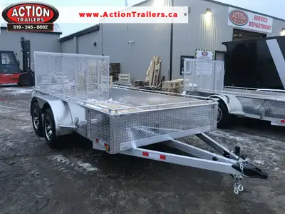 ACTION SERIES ALUMINUM 80" X 12' TANDEM AXLE UTILITY TRAILER WITH REAR MESHED STRAIGHT GATE & BONUS...