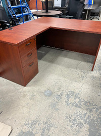 L-Shape Cognac Desk with Drawers-Teknion Straight Desk!