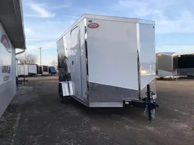 IRON LITE SERIES 7' X 12' SINGLE AXLE CARGO TRAILER WITH REAR RAMP DOOR AND 6in. EXTRA HEIGHT! Unloc...
