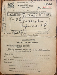 1922 Motor Vehicle Permit