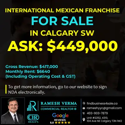 Gross Revenue: $417,000 Monthly Rent: $6640 (Including Operating Cost & GST)