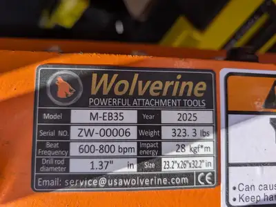 2026 WOLVERINE M-EB35 HYDRAULIC JACKHAMMER - Skid Steer Attachment - 26.6 In. Length, 26 In. Width,...