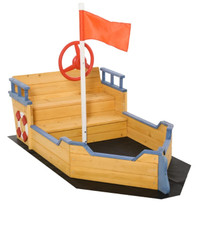 Outsunny Kids Wooden Sandbox Pirate Ship Sandboat
