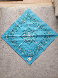 Cool turquoise bandana 100% cotton green & white designs - NEW!!