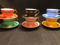 Vintage Retro Aynsley Tea Cups and Saucer Set 1950 six colours