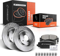 Rear Solid Disc Brake Rotors + Ceramic Pads Kit Compatible with