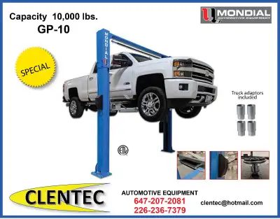 2 POST HOIST / 2 POST HOIST 10,000lb $3,900.00 + SHIPPING + HST CLENTEC AUTOMOTIVE EQUIPMENT SALES -...