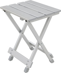 Aluminum stool can function as a seat, side table or foot rest,