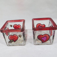2 1/2" Clear Glass Cube With Hearts on Each Side