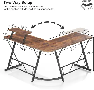 Brand New in Box L -- Shaped Desk 51.3" Computer Corner Desk, View more