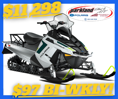 $1000 REBATE ENDS MAR 31! 2025 POLARIS Voyageur 144 550. WHITE, POLARIS SHOCKS, TALL WIND SCREEN, ST...