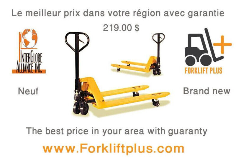 Jigger 5500 Lbs Neuf , Transpalette Manuel , Hand pallet Jack