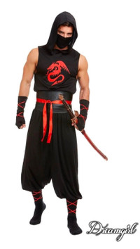 Costume Halloween Ninja rouge noir adulte Large Grand L