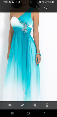 Gorgeous Prom dress White with blue ombre. Off the shoulder.