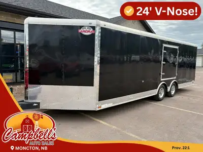 Cargo Mate 24 V-Nose enclosed car trailer is designed for heavy hauling with extra aerodynamic space...