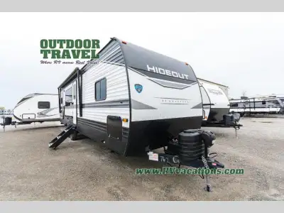 Keystone Hideout travel trailer 28RKS highlights: Booth Dinette Two Lounge Chairs Outdoor Refrigerat...
