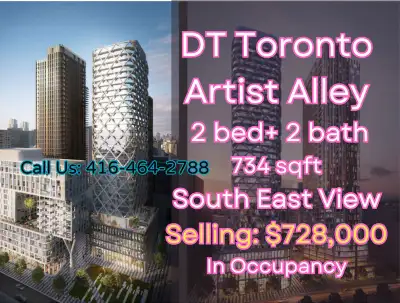‼ Artist Alley Downtown Toronto 2 Bed 2 Bath $728,000 Walking distance to University of Toronto 734...