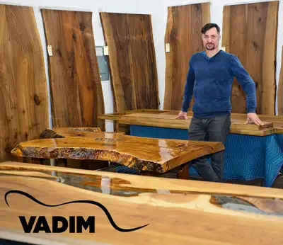 Desks and tables with live edges and river, View more