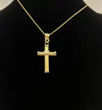 14K Yellow Gold 5GM Cross Pendant/Charm w/ Black Stone $325