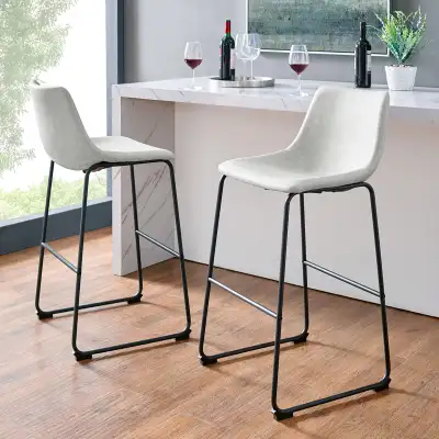 BRAND NEW - Modern Grey Leather Bar Stool (29.25" Seat Height), View more