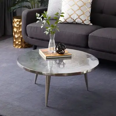 Aluminum Coffee Table with Etched Floral Design, View more