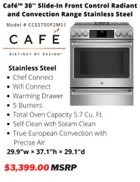 Café™ S/D 30" Slide-In Front Control Gas Oven with Convection