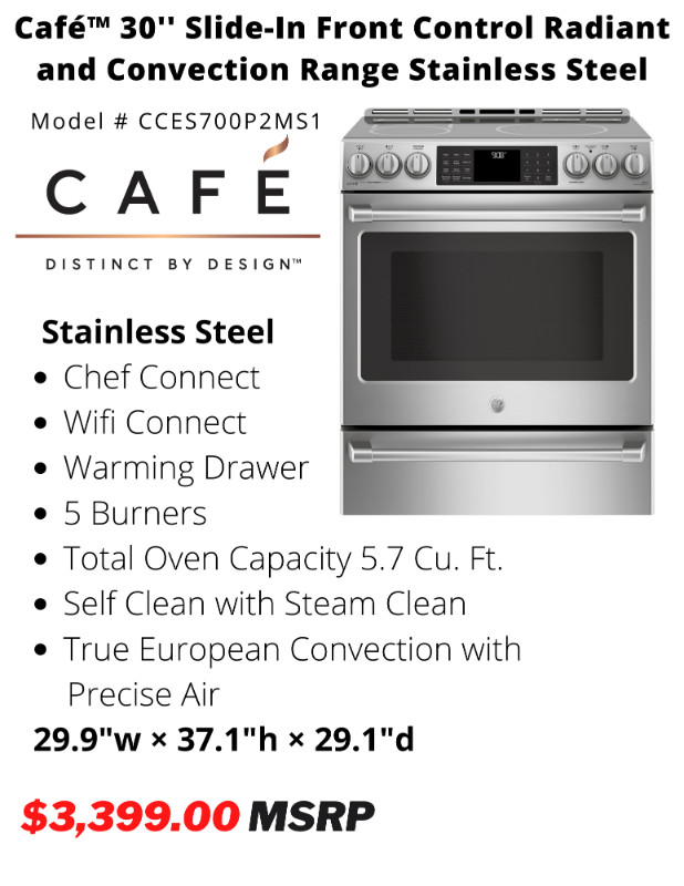 Café™ S/D 30" Slide-In Front Control Gas Oven with Convection in Stoves, Ovens & Ranges in Edmonton