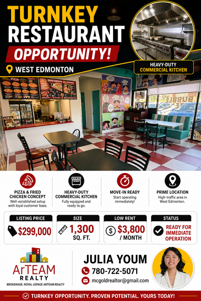 Stop building and start selling. This prime West Edmonton restaurant asset is fully fixtured and rea...