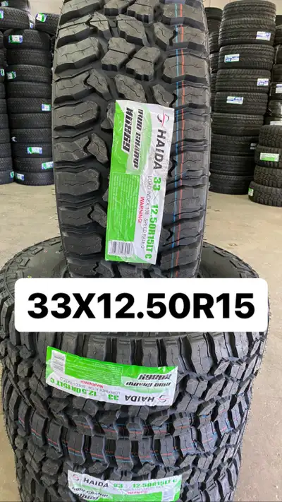 SIZE:33x12.50R15 NEW MUD TIRES WITH SNOW FLAT BRAND:HAIDA INSTALLATION AND BALANCE IS AVAILABLE OUR...