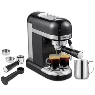 Powerful 1350W espresso machine designed for café-quality results at home. Features a 20-bar pressur...