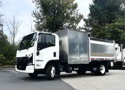 2025 Isuzu NPR Regular Cab Aluminum Landscaper Package 9’ aluminum landscaper dump body with 4’ side...