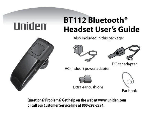 Uniden BT112 Bluetooth Headset in Headphones in Truro