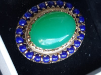 ANTIQUE JADE 14K GOLD GOLD AND LAPIS LAZULI HEAVY RING